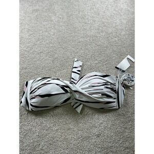 Bar III Women's Swimwear Bandeau Bikini Top Large Black White